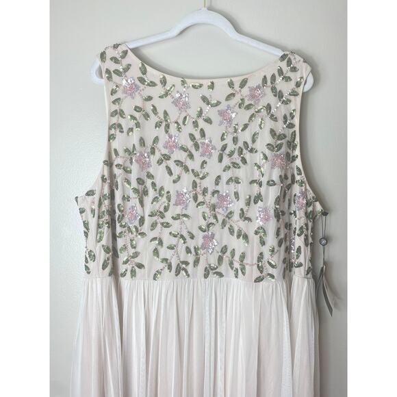 NWT ADRIANNA PAPELL DRESS 22W FLORAL SEQUIN BEADED LONG TULLE MAXI GOWN IVORY - Picture 6 of 13
